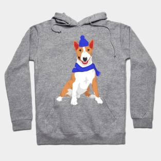 Blue Winter Hat and Shawl Miniature Bull Terrier T-Shirt for Dog Lovers Hoodie